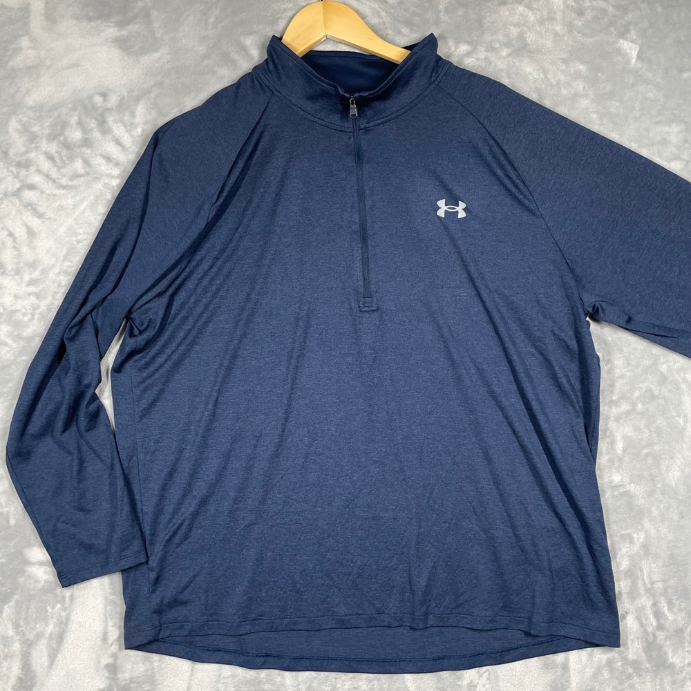 Under Armour Mens Tech 2.0 1/2 Zip Pullover Navy Blue Heather 1328495-409 XXL